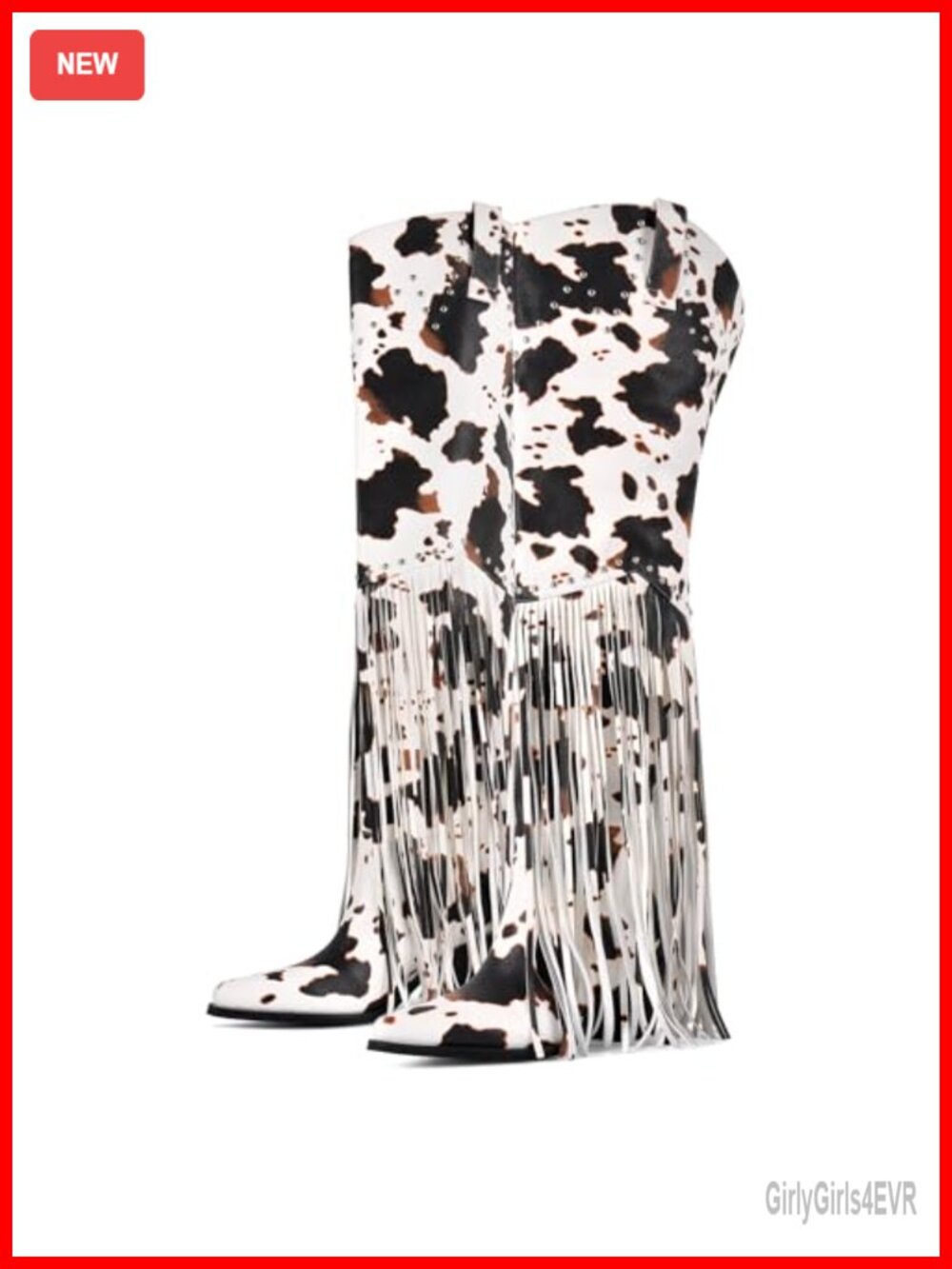 Fringe Over Knee Cowgirl Boots with Stacked Heel